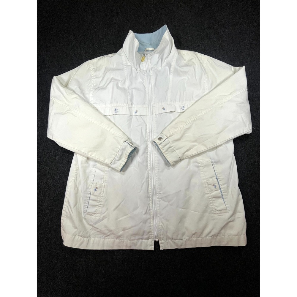 Vintage Coat Collectibles Windbreaker Jacket Womens M White Embroidered Floral